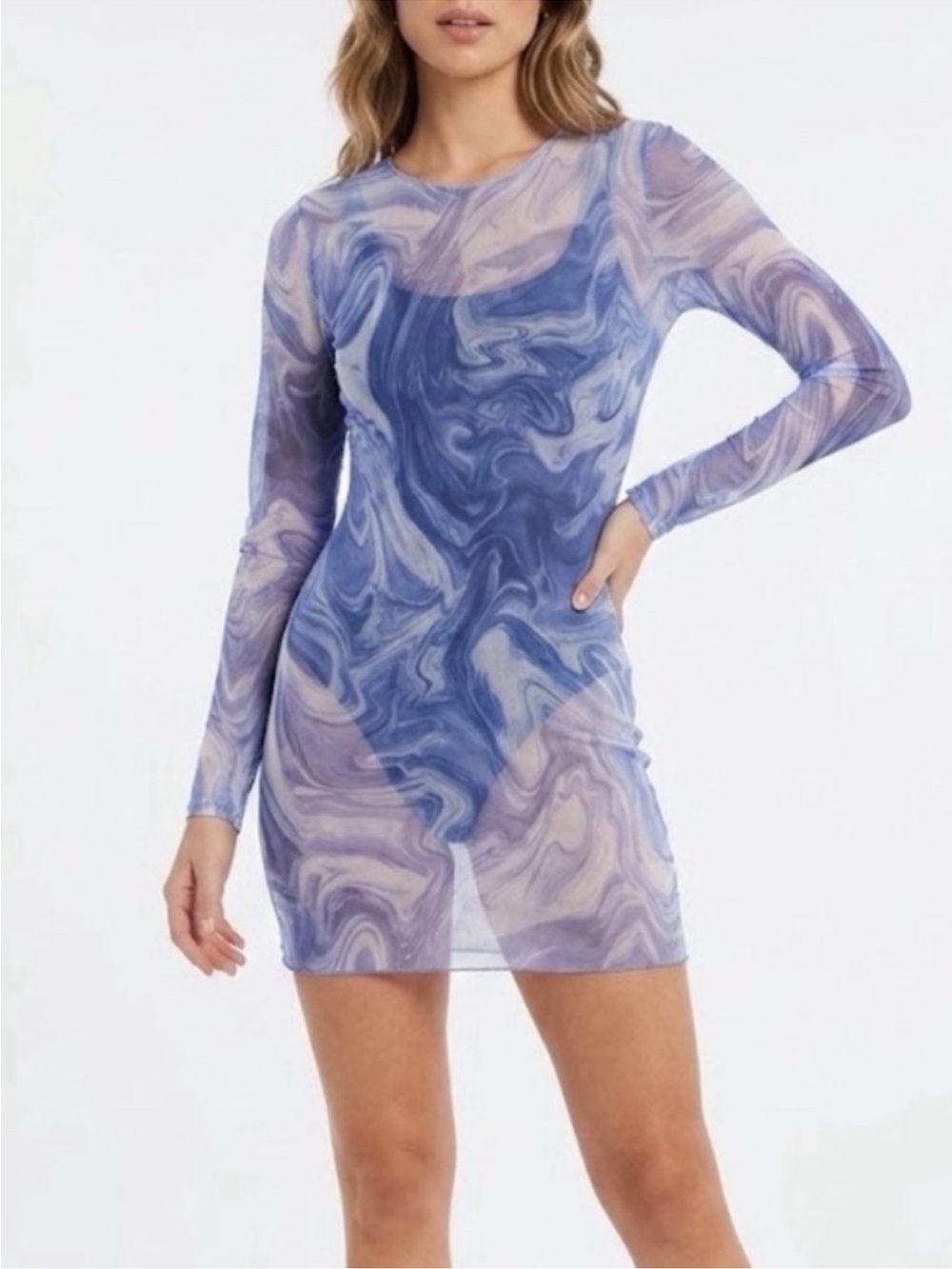 Naked Wardrobe Swim - Back on the Low Cover up dress. sheer blue. Large. NWT